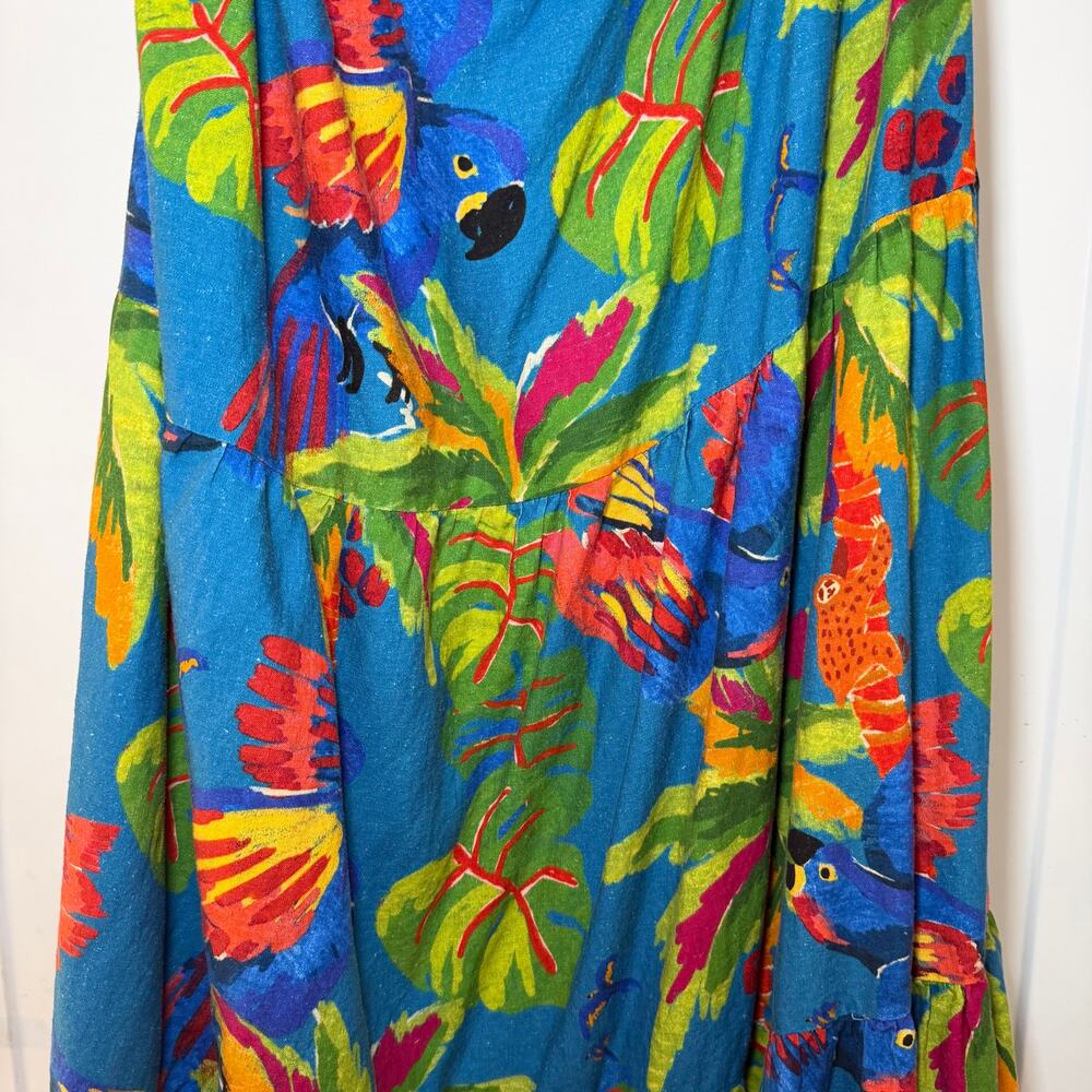 Farm Rio Sunny Day Maxi Dress One-Shoulder Cutout Tropical Linen Blend Size XL - Picture 8 of 14